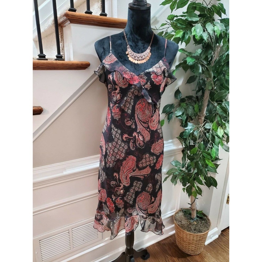 NewYork & Co. Women Black Polyester Round Neck Strappy Knee Length Dress Size 8